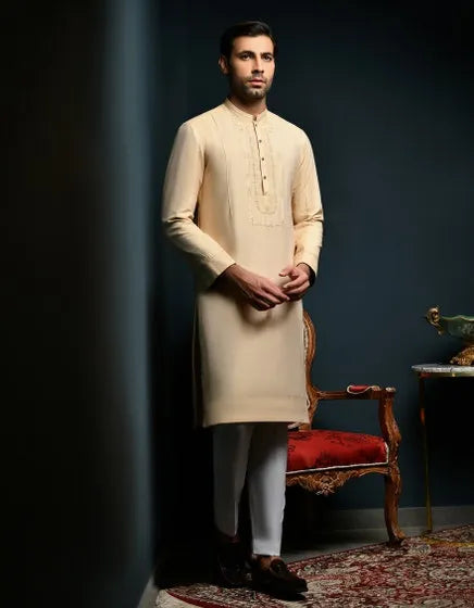 BEIGE RAW SILK SPECIAL KURTA