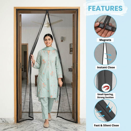 Premium Quality Mosquito Magic Mesh In Hard Box With 20pcs Double Tape Stickers And 12pcs Hocks For Easy Installation