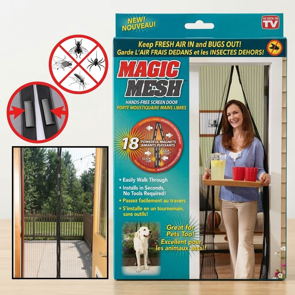 Premium Quality Mosquito Magic Mesh In Hard Box With 20pcs Double Tape Stickers And 12pcs Hocks For Easy Installation
