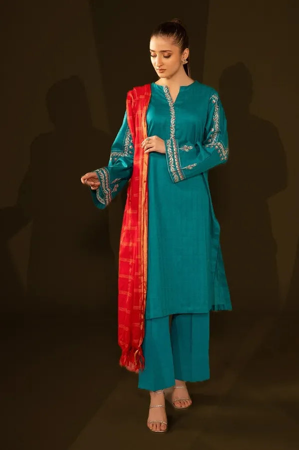Jacquard Embroidered Shirt And Dupatta